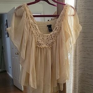 Moda International Cream Ruffled Cap Sleeve Blouse. Victoria Secret